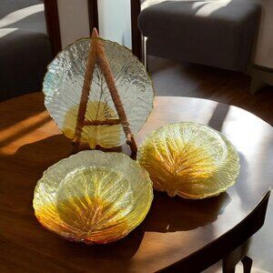 Vintage Indiana Glass Plate Set of 7 Cabbage Leaf Pattern Amber Color Size 8.5"